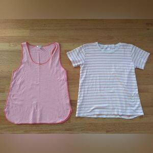 Lake Pajamas Set Of 2 Coral Striped Tops Medium And Small